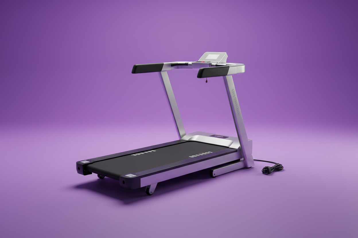 help me with Mini Home Walking Pad that have hand, purple background